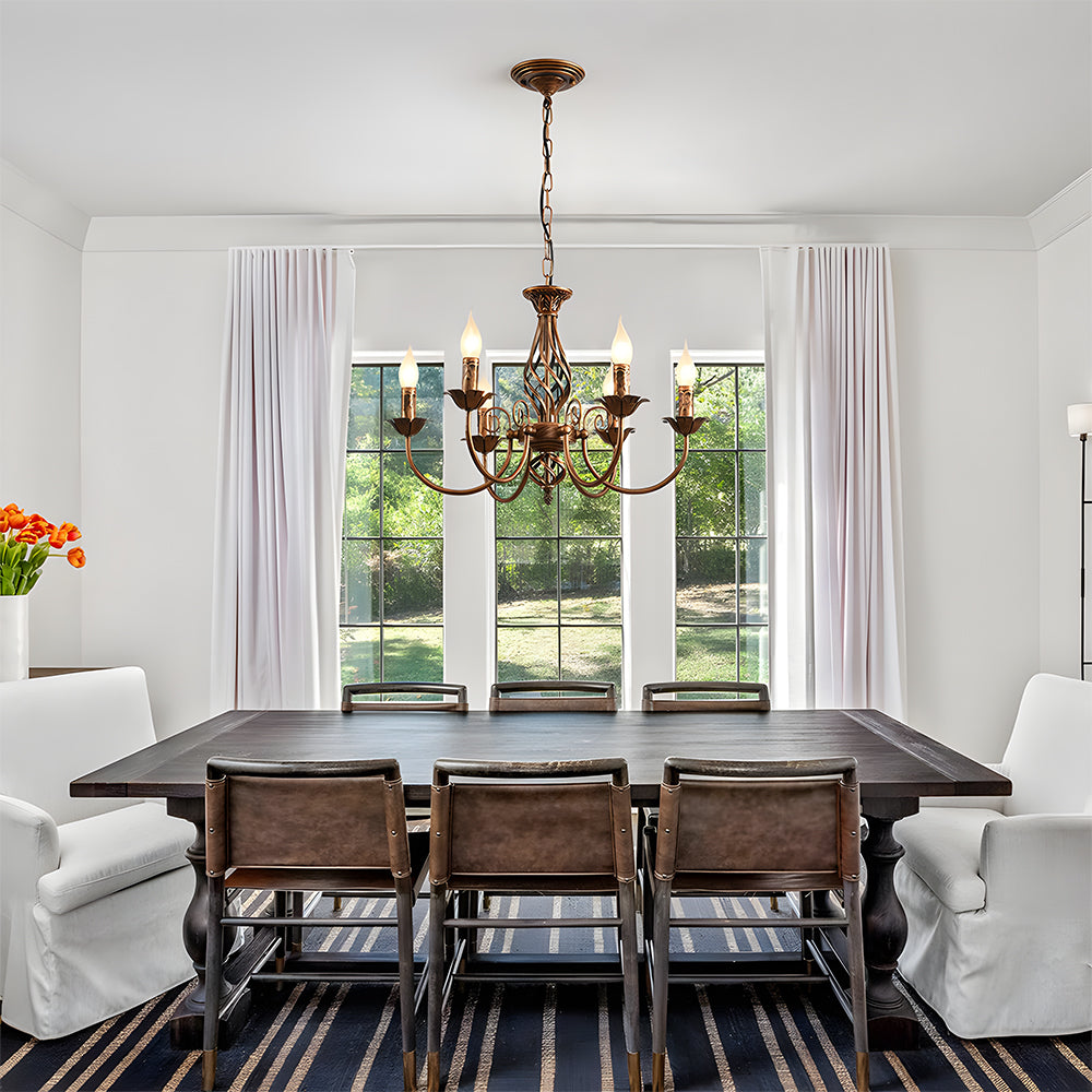 Vintage Bronze Chandlier | 4/6/8 Ljus Matsal Takarmatur i Järn | Brick by Brick