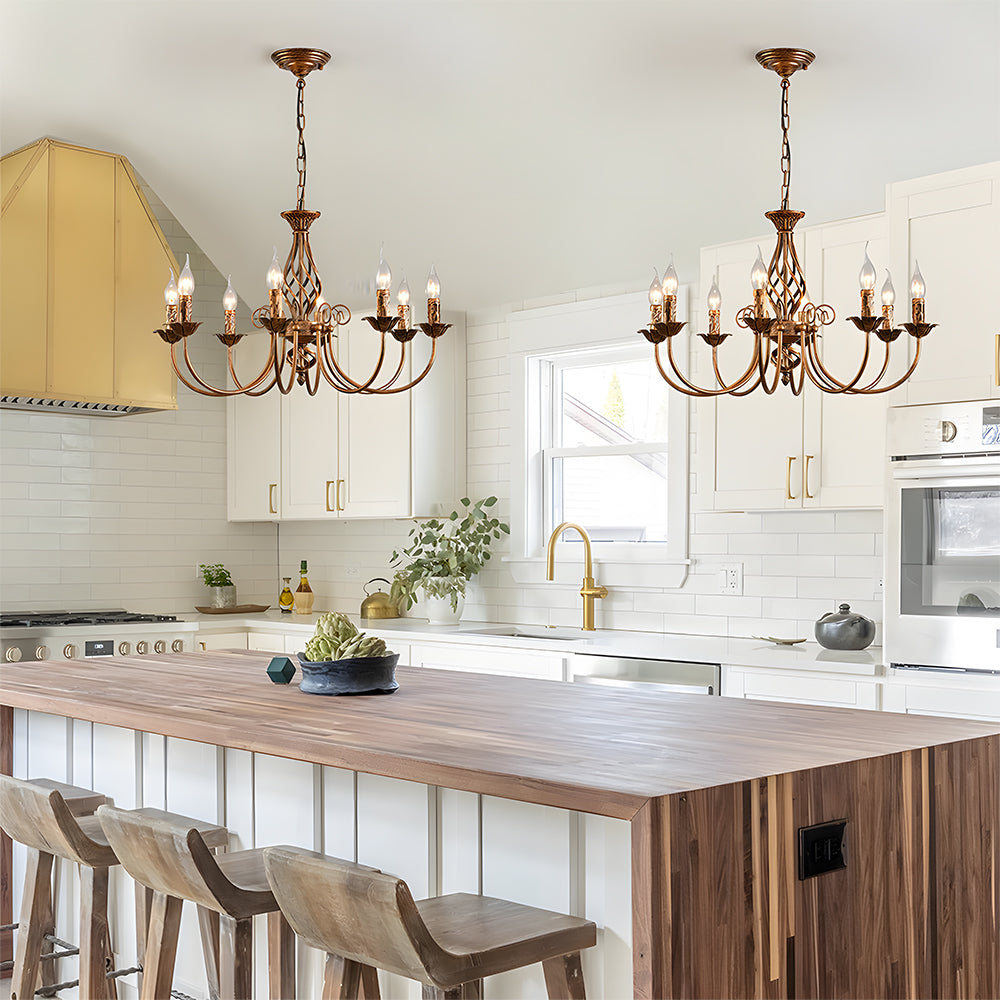Vintage Bronze Chandlier | 4/6/8 Ljus Matsal Takarmatur i Järn | Brick by Brick