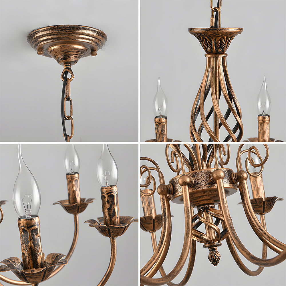 Vintage Bronze Chandlier | 4/6/8 Ljus Matsal Takarmatur i Järn | Brick by Brick