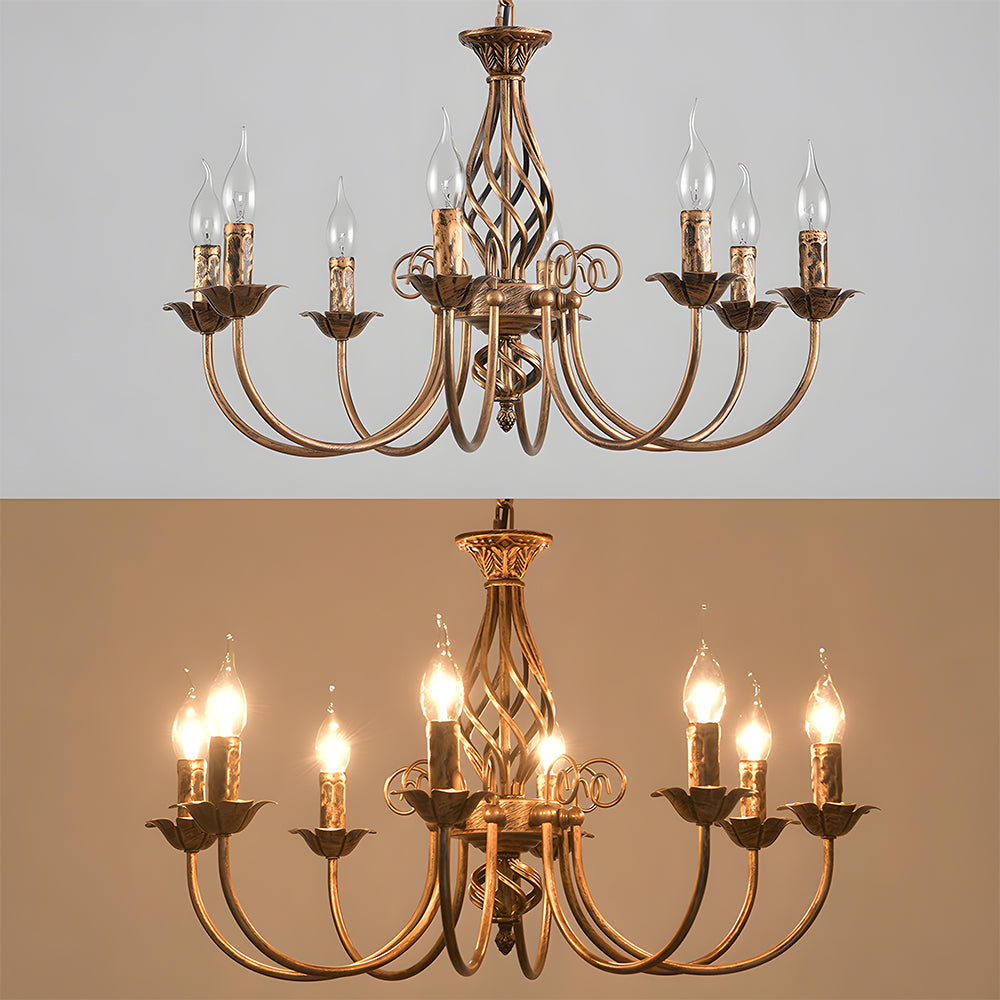 Vintage Bronze Chandlier | 4/6/8 Ljus Matsal Takarmatur i Järn | Brick by Brick