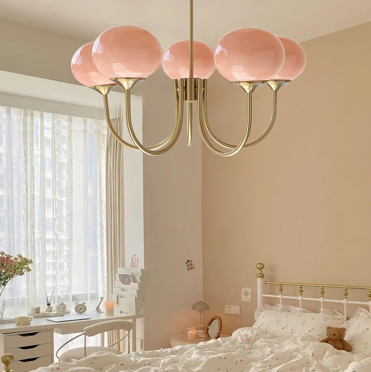 Modern Bubble Chandelier | Rosa Glas &amp; Guld Finish | 19.69&quot; Pendellampa | Stilfull Hem Accent