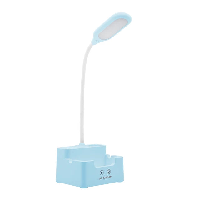 DeskBright - Flexibel LED-skrivbordslampa med penna- och telefonhållare, dimbar och USB-laddningsbar