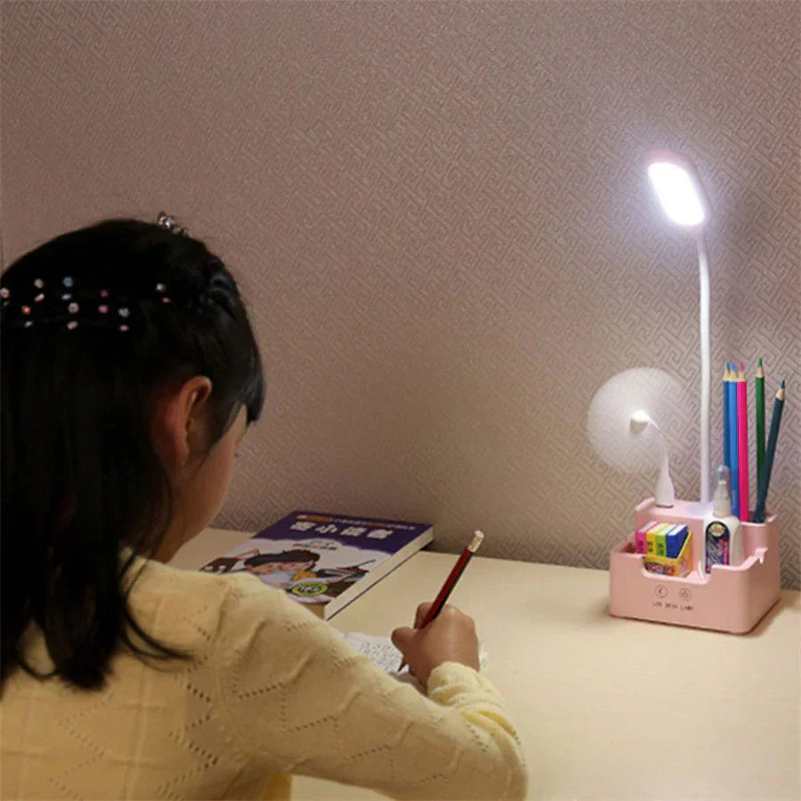 DeskBright - Flexibel LED-skrivbordslampa med penna- och telefonhållare, dimbar och USB-laddningsbar