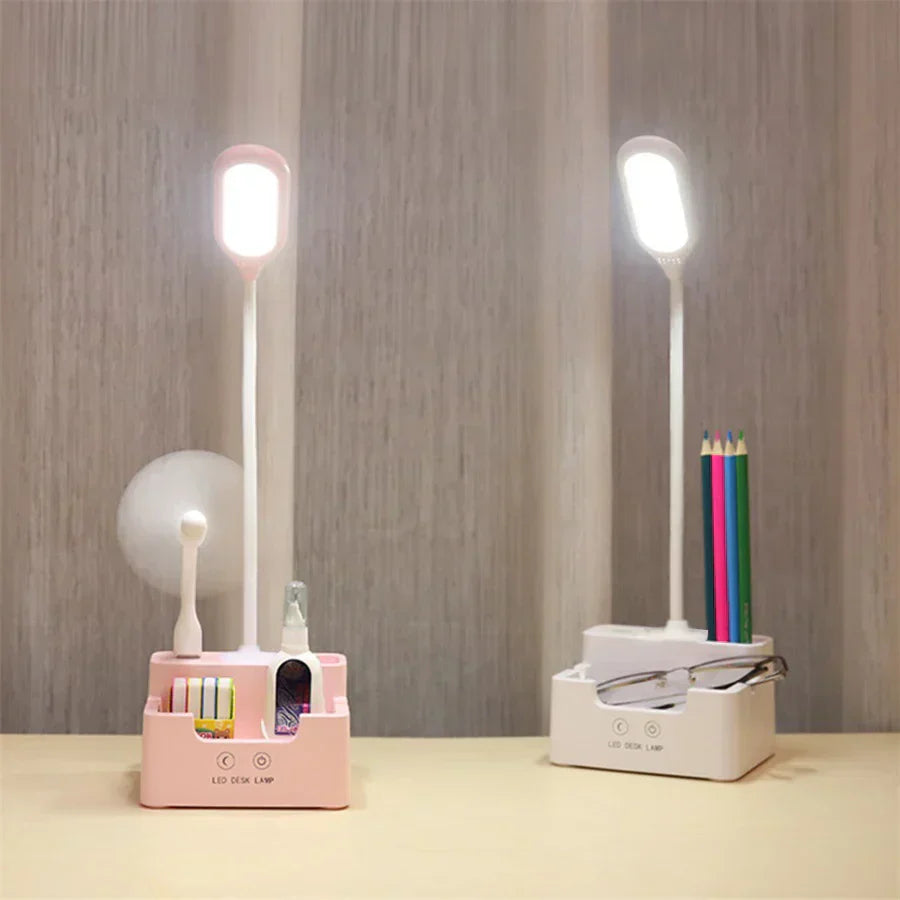 DeskBright - Flexibel LED-skrivbordslampa med penna- och telefonhållare, dimbar och USB-laddningsbar