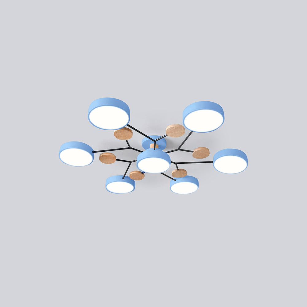 Nutida Rund Järn LED Semi-Flush Kandelaber