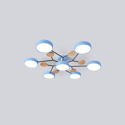 Nutida Rund Järn LED Semi-Flush Kandelaber