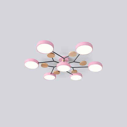 Nutida Rund Järn LED Semi-Flush Kandelaber