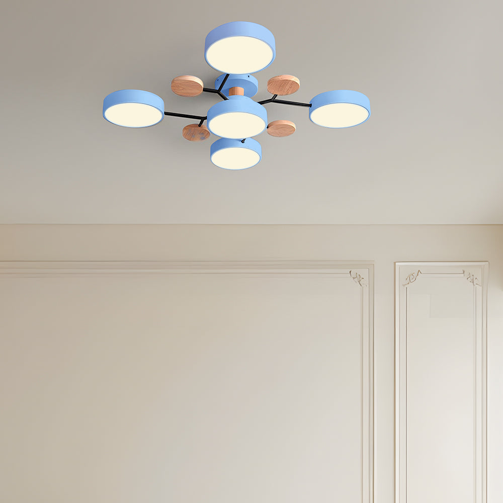 Nutida Rund Järn LED Semi-Flush Kandelaber