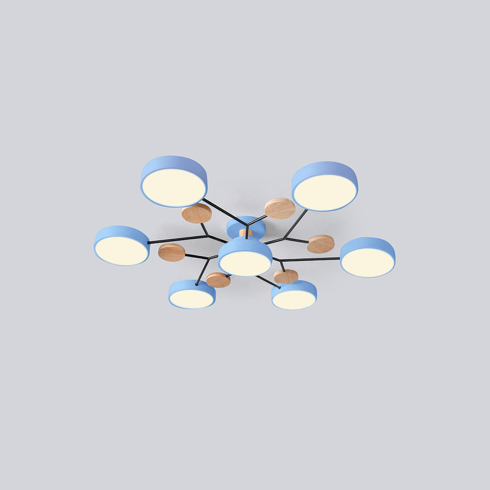Nutida Rund Järn LED Semi-Flush Kandelaber