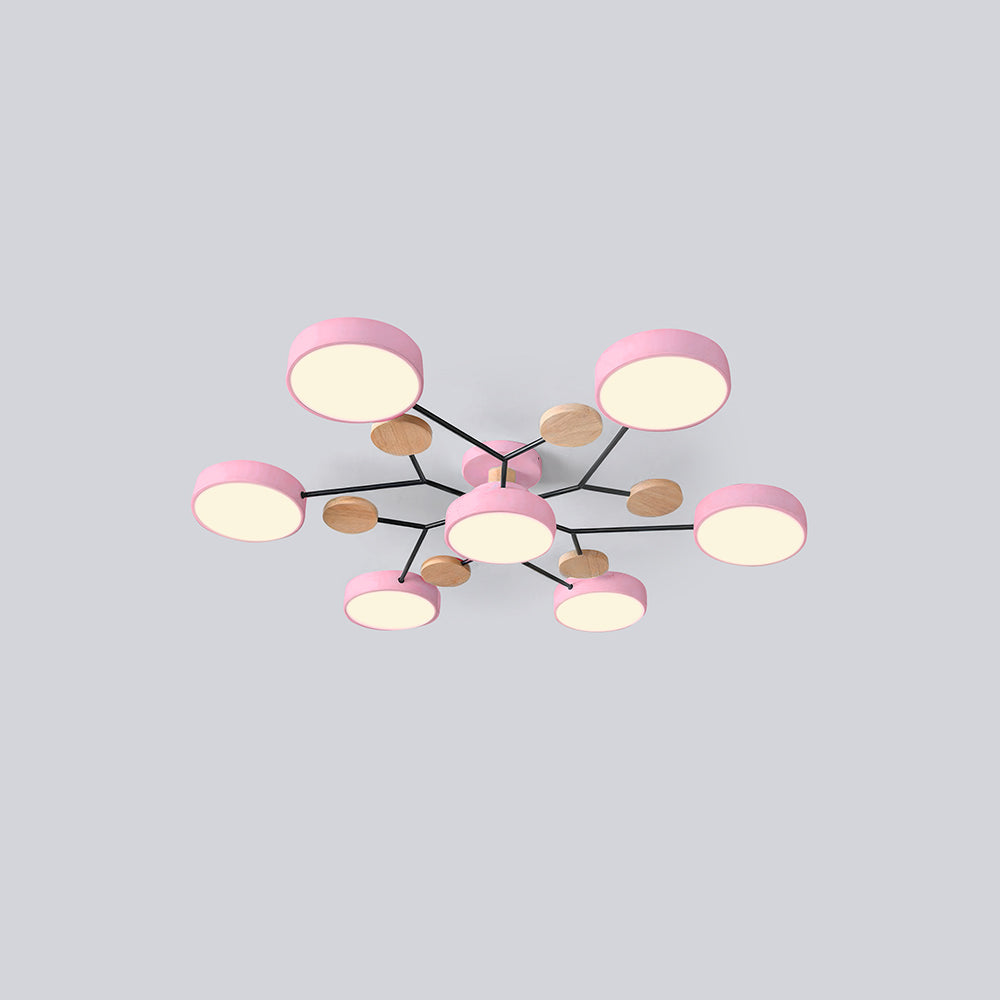 Nutida Rund Järn LED Semi-Flush Kandelaber