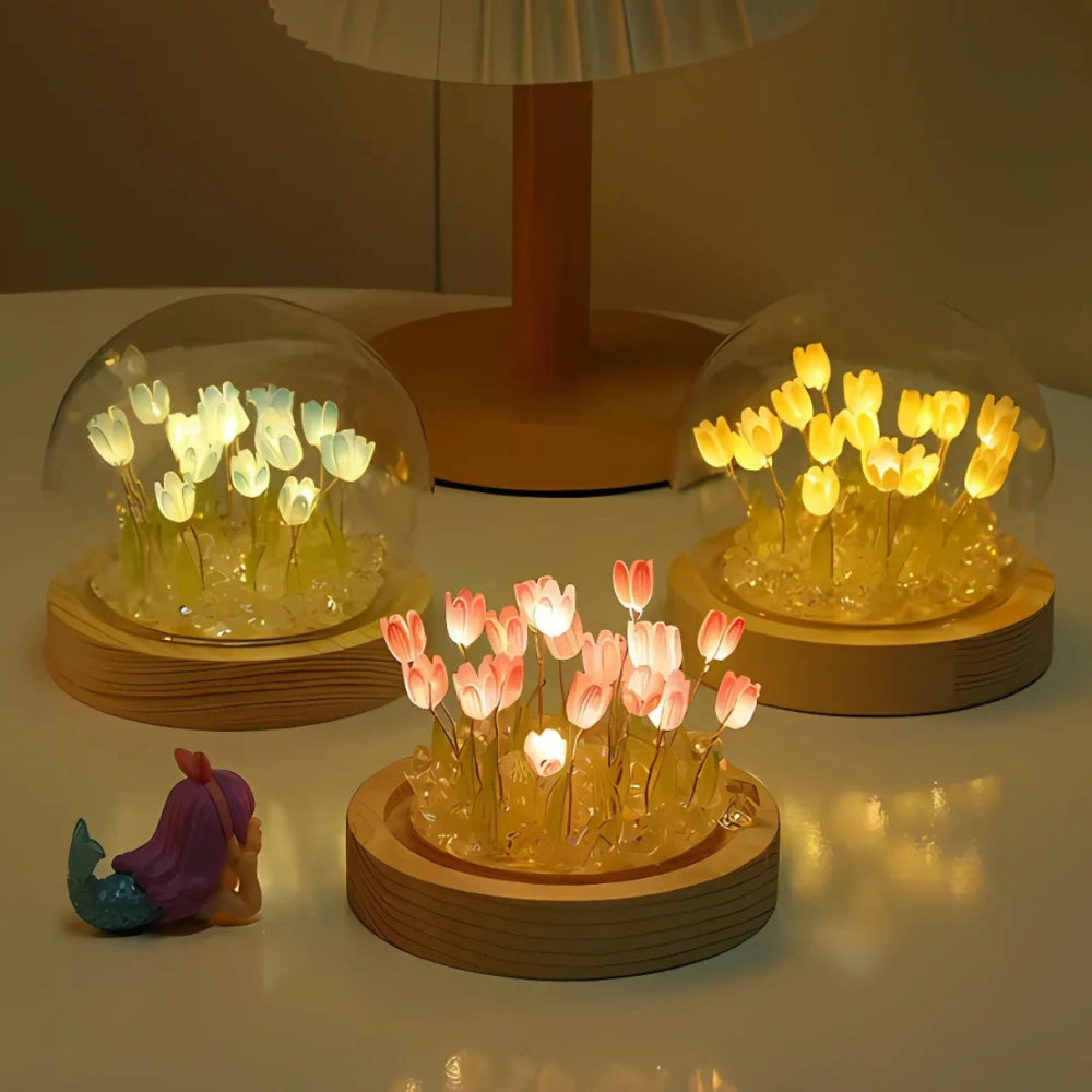 Graceful Tulip Ljus Under Glasdome för Lugnande Atmosfär