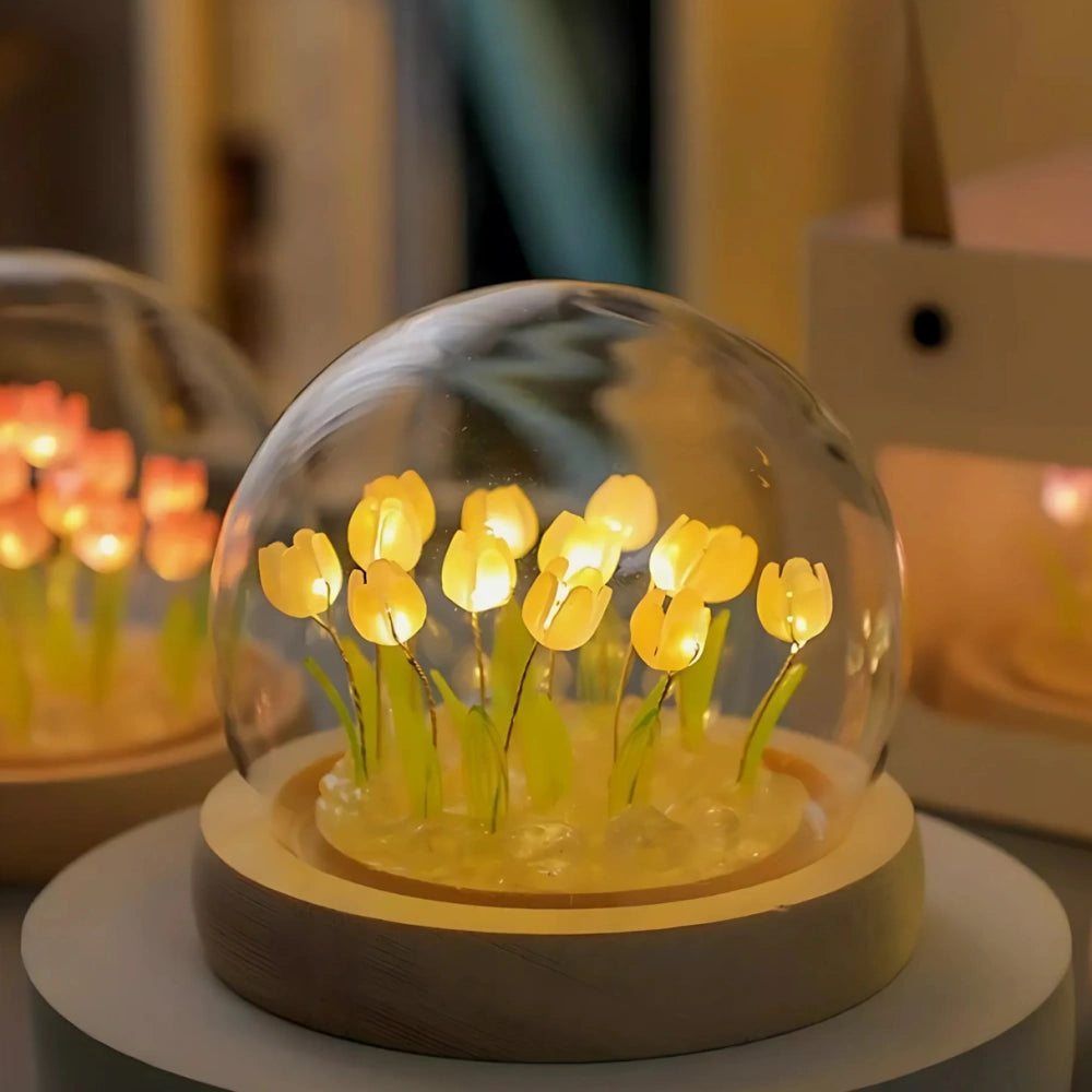 Graceful Tulip Ljus Under Glasdome för Lugnande Atmosfär