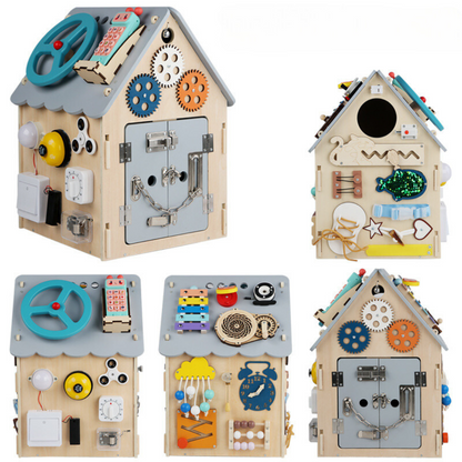 Handgjord Montessori Trä Aktivitets Hus