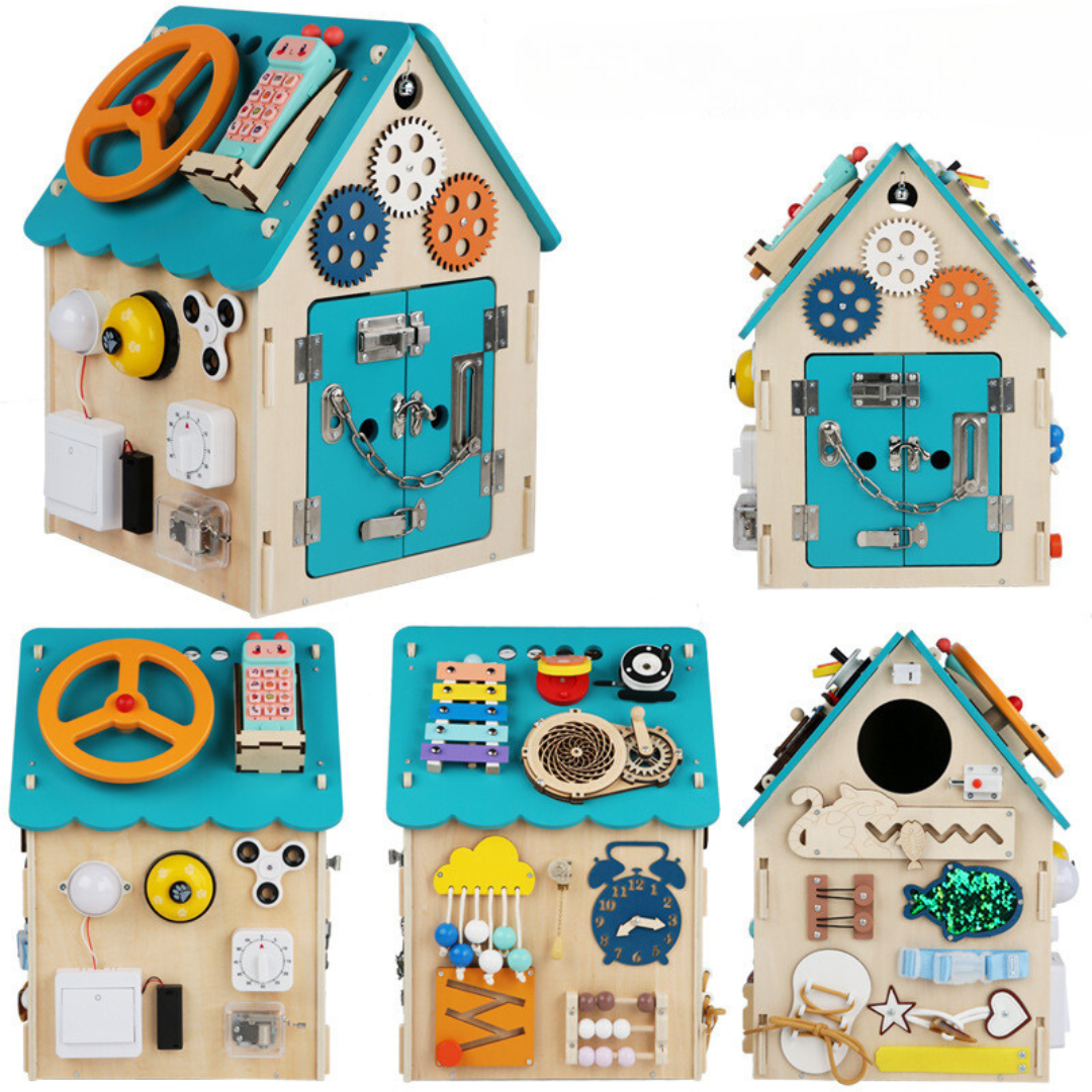 Handgjord Montessori Trä Aktivitets Hus