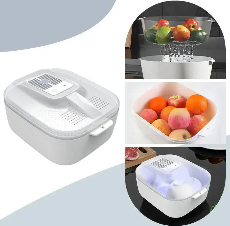 Multifunktionell Frukt- och Grönsaksrengöringsbox – Automatisk Rengörare med Avtappningskorg och Förvaringslock