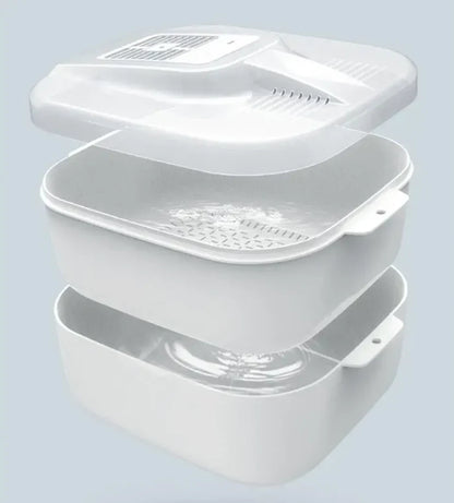 Multifunktionell Frukt- och Grönsaksrengöringsbox – Automatisk Rengörare med Avtappningskorg och Förvaringslock