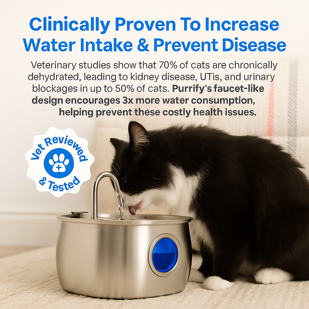 Carvallo Kattens Drickfontän i rostfritt stål | Strömmande vatten för bättre hydrering | Tyst & Hygienisk | 2,5 L kapacitet