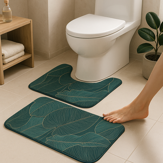 Tropical Leaf Badmatta Set | Mjuk Mikrofiber Absorberande | Halkfri | 2 Delar | Brick by Brick