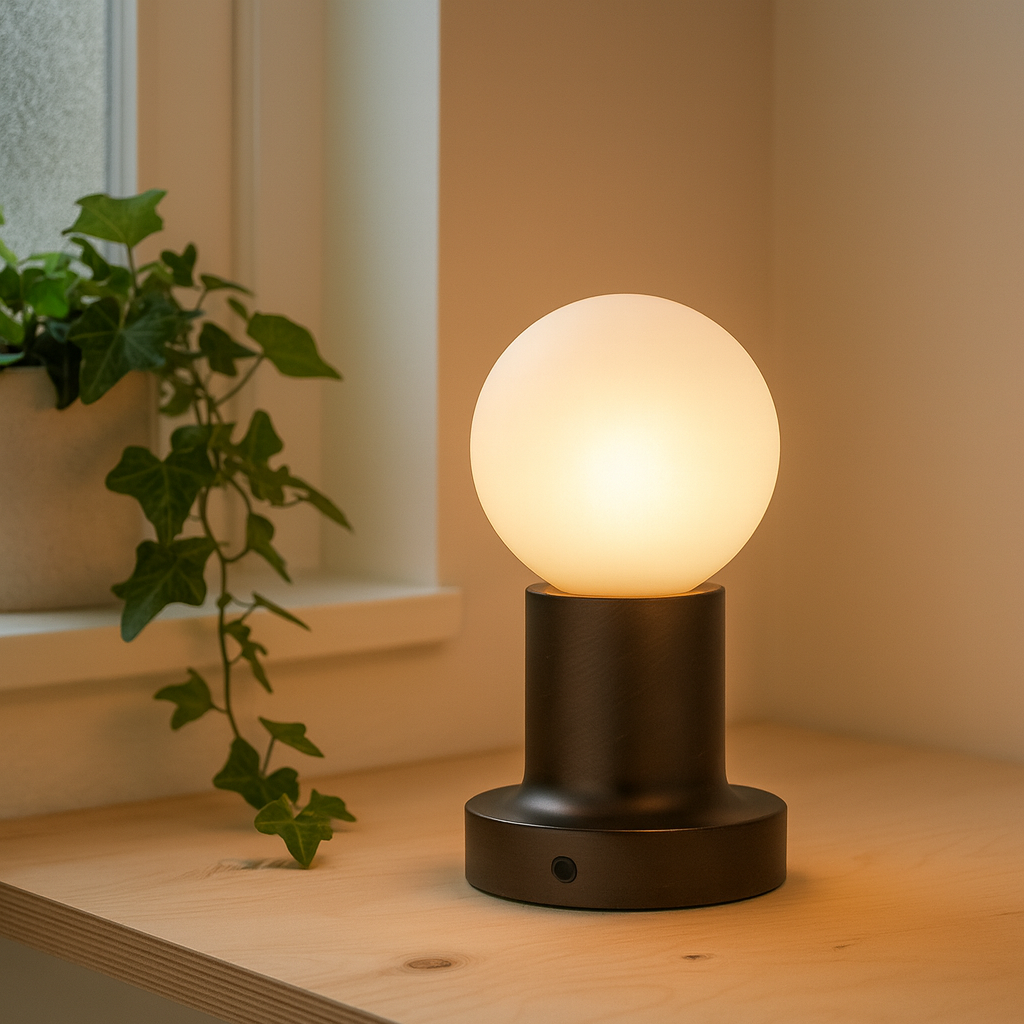Porta uppladdningsbar bordslampa | Trådlösa sänglampor | Bronsbas &amp; opalglas | Touch dimning | Brick by Brick