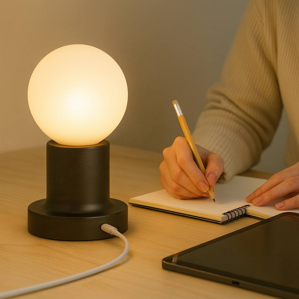 Porta uppladdningsbar bordslampa | Trådlösa sänglampor | Bronsbas & opalglas | Touch dimning | Brick by Brick