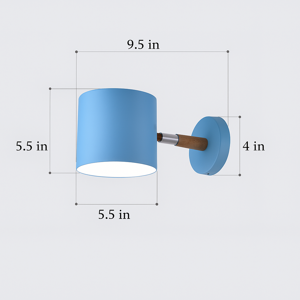 Skandinavisk Vägglampa | Justerbar 90° Ljus | Trä &amp; Pastell Metall | Modern Sängkammartillbehör