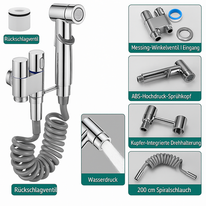 AuriJet rostfritt stål bidetsprayer – toalett-dusch med tryckreglering &amp; ergonomiskt handtag