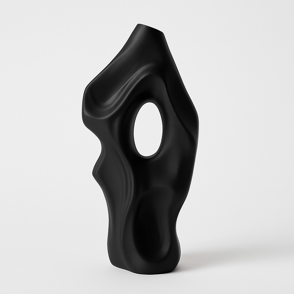 Modern skulptural keramikvas | Abstrakt hylla eller bordsdekoration | Svart eller vit finish