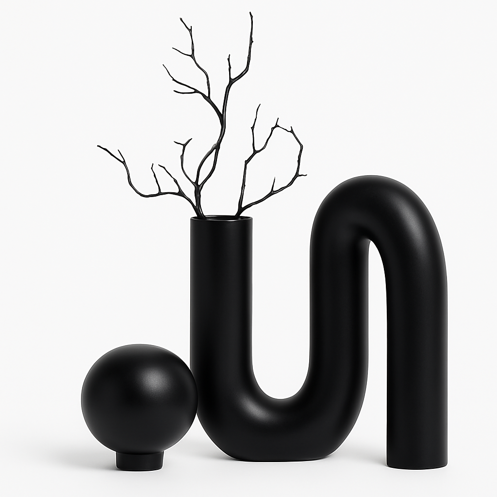 Skulptural Keramikkruka | 12&quot; Modern Dekor Accent | Monokrom Finish