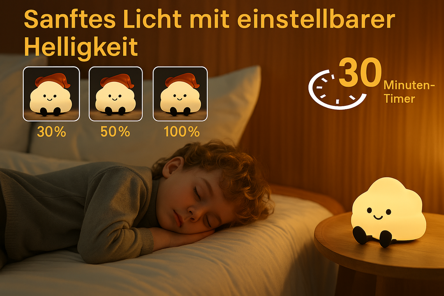 Nuvia Lumo | USB-uppladdningsbar LED-nattdukslampa i molnform med touch-dimmer