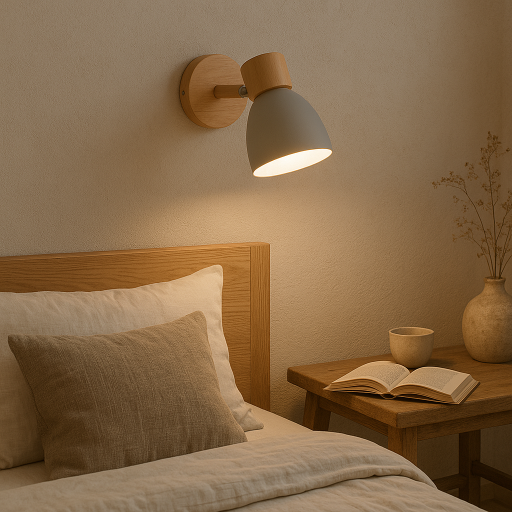 Nordisk Träväggslampa | Kompakt E27-lampa med strömbrytare | Naturligt trä