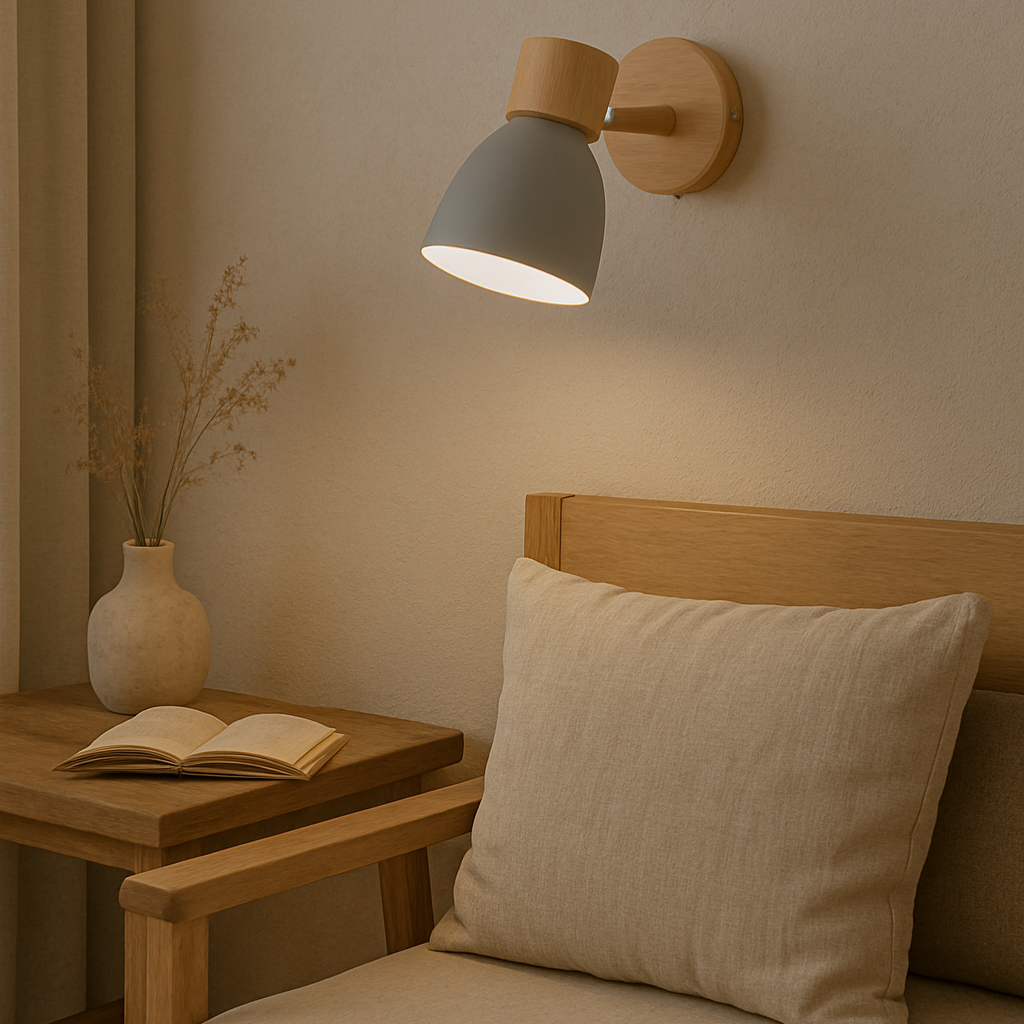 Nordisk Träväggslampa | Kompakt E27-lampa med strömbrytare | Naturligt trä