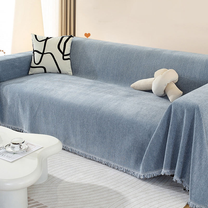 Chenille Filt Herringbone Fransen Sofföverdrag Mysig Stil