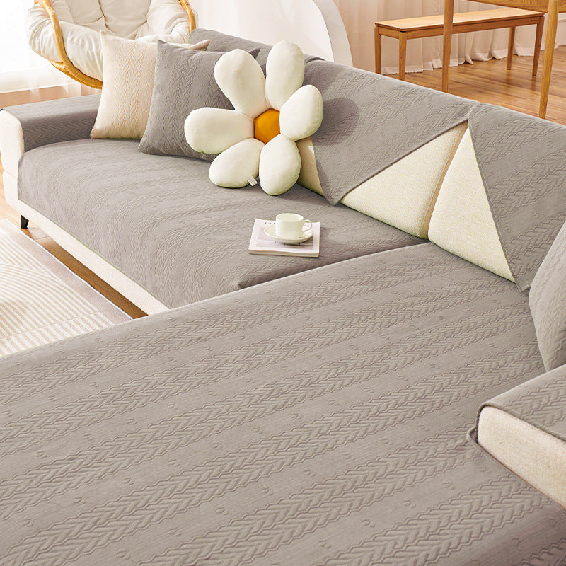 Chenille Veteörontryckt Andningsbar Halkfri Sofföverdrag