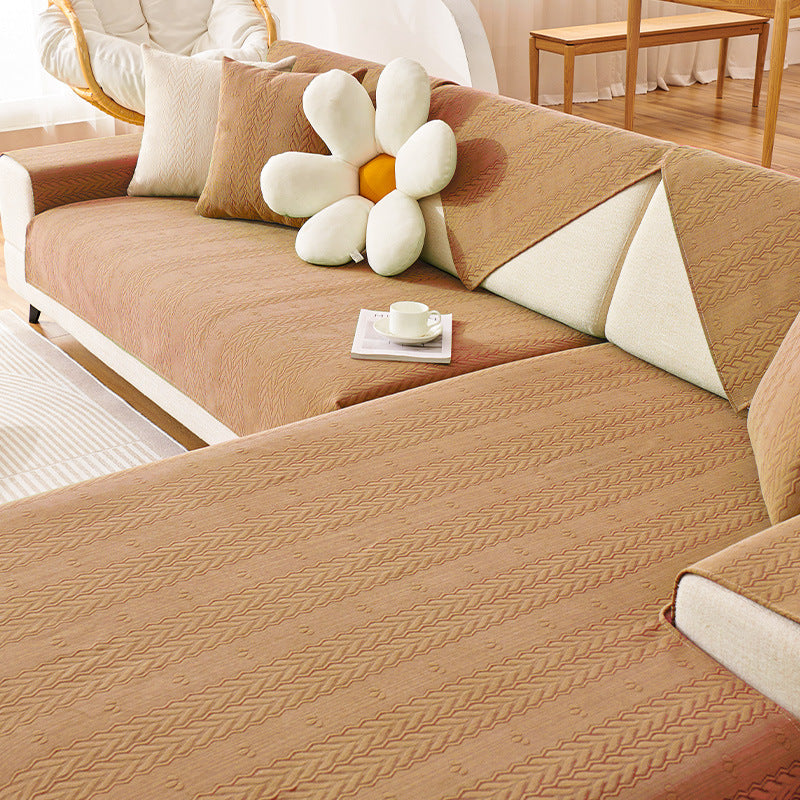 Chenille Veteörontryckt Andningsbar Halkfri Sofföverdrag