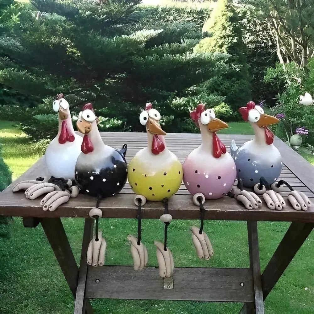 ChickChirp Skulpturer - Keramiska Hönsfigurer Trädgårdsdekoration