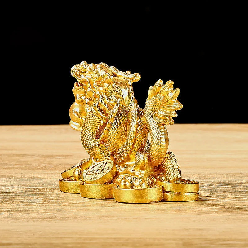 Lyckobringande Pengadrake Statuett i Resin Feng Shui Skulptur för Hem