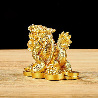 Lyckobringande Pengadrake Statuett i Resin Feng Shui Skulptur för Hem