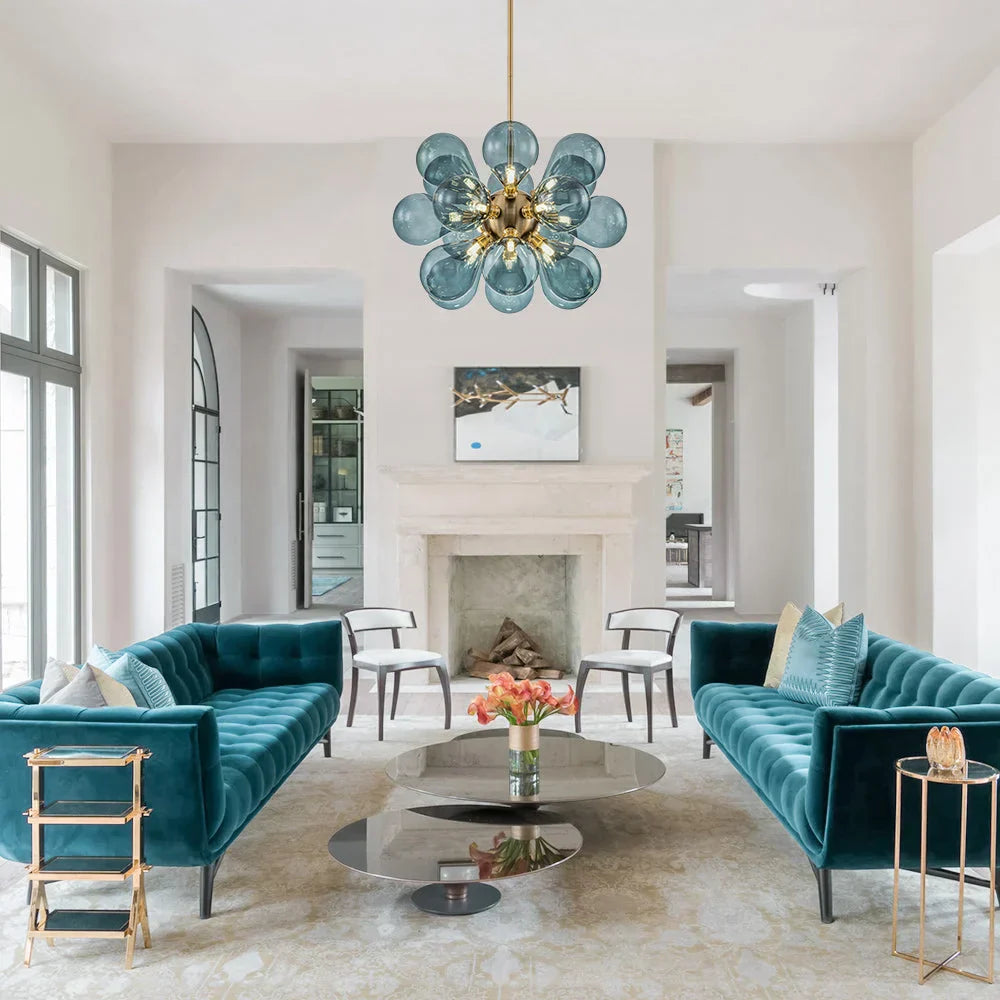 Aurevia | Blå glasblåst pendellampa i klusterdesign