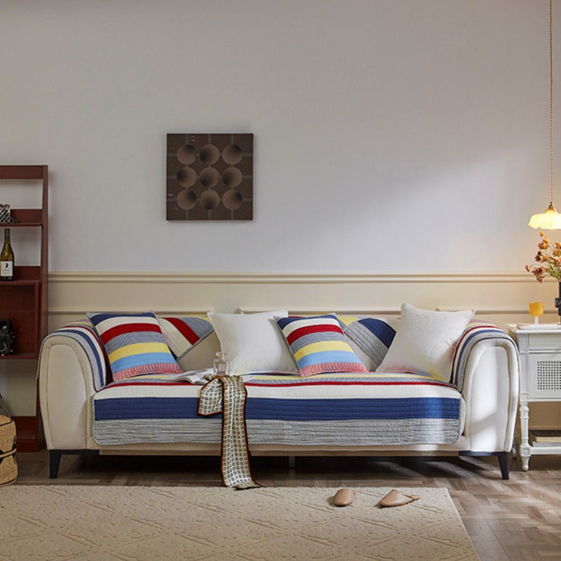 Färgglad randig vadderad soffa chic skydd sofföverdrag