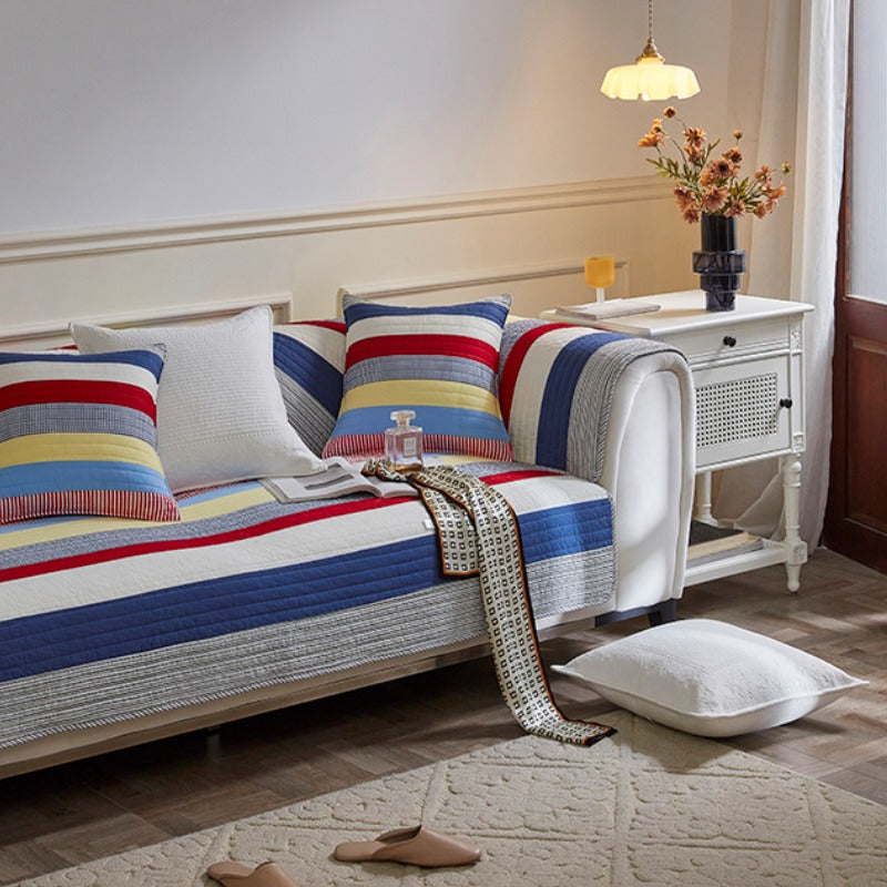 Färgglad randig vadderad soffa chic skydd sofföverdrag
