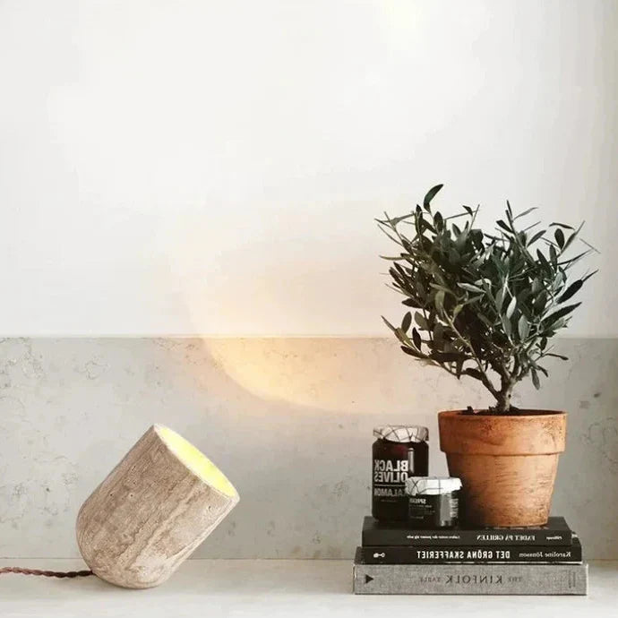 Royallure Modern Travertin Golv- och Bordslampa Naturlig Sten Sängrum Belysning