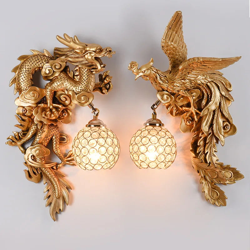 LuxeFlame - Draken Phoenix Vägglampa | Mystisk LED Belysning