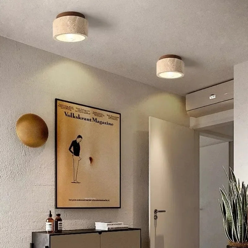 Travertin Hänglampa | Natursten | Minimalistisk Design | E27 Kompatibel