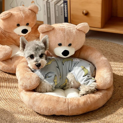 Pet Bed Plush Bear Cuddle-Style Nest