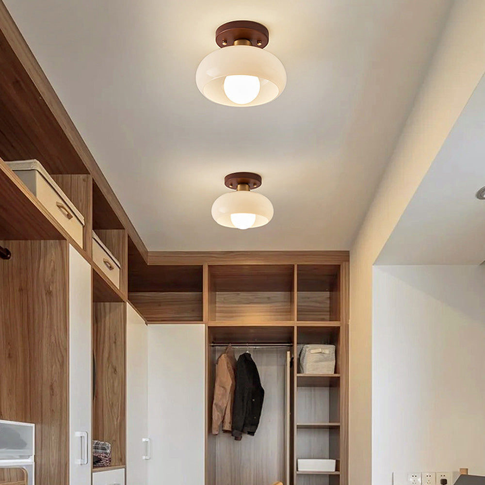 Hallway Ceiling Lamp Featuring Crystal and Natural Wood