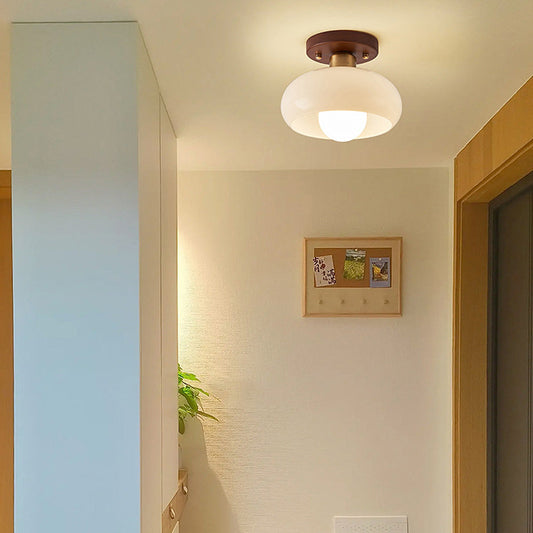 Hallway Ceiling Lamp Featuring Crystal and Natural Wood
