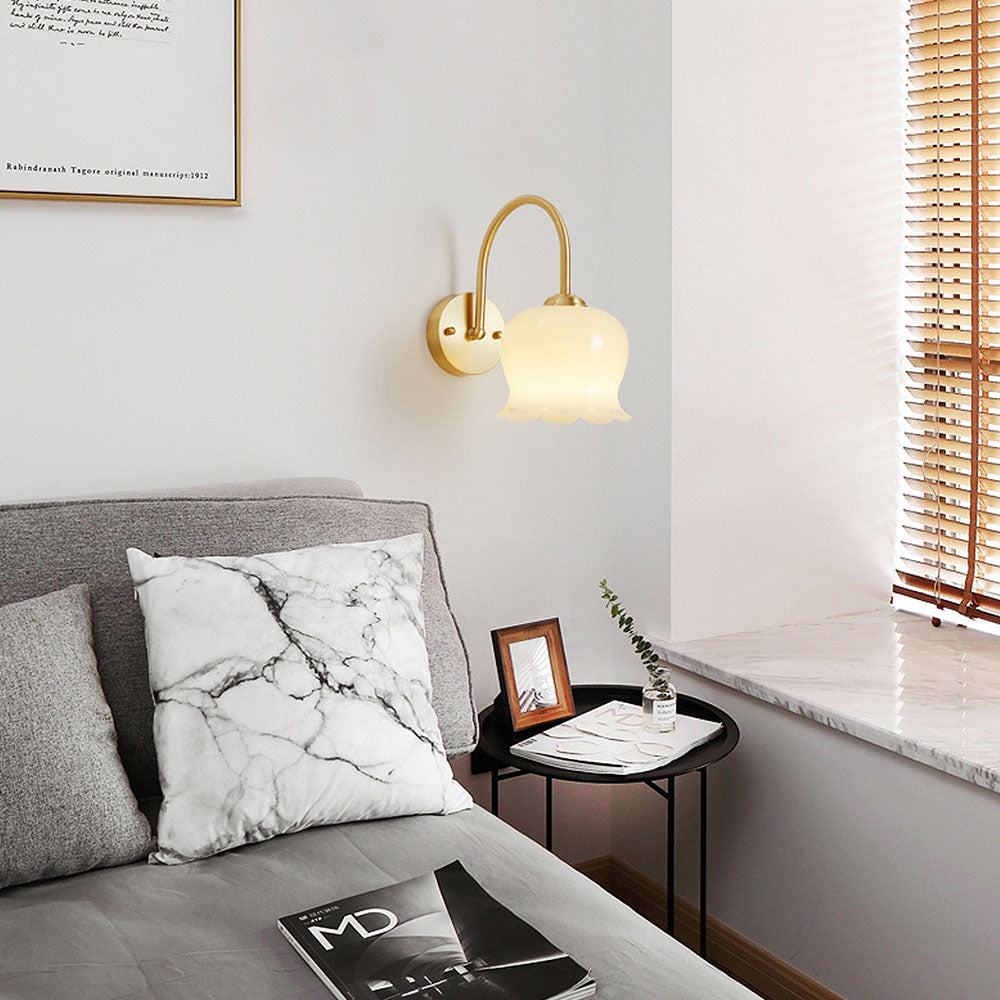 Fransk Blomma Skugga Glas Vägglampa