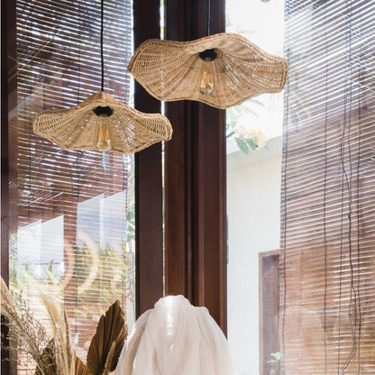 Boho Wicker Rattan Lampa i Lantstil