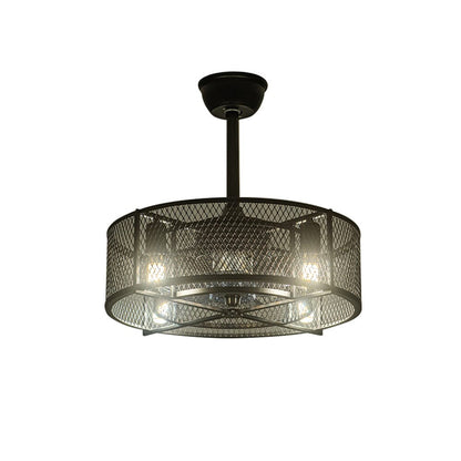 Nutida svart takfläkt med metallnätbur och 30W ljus