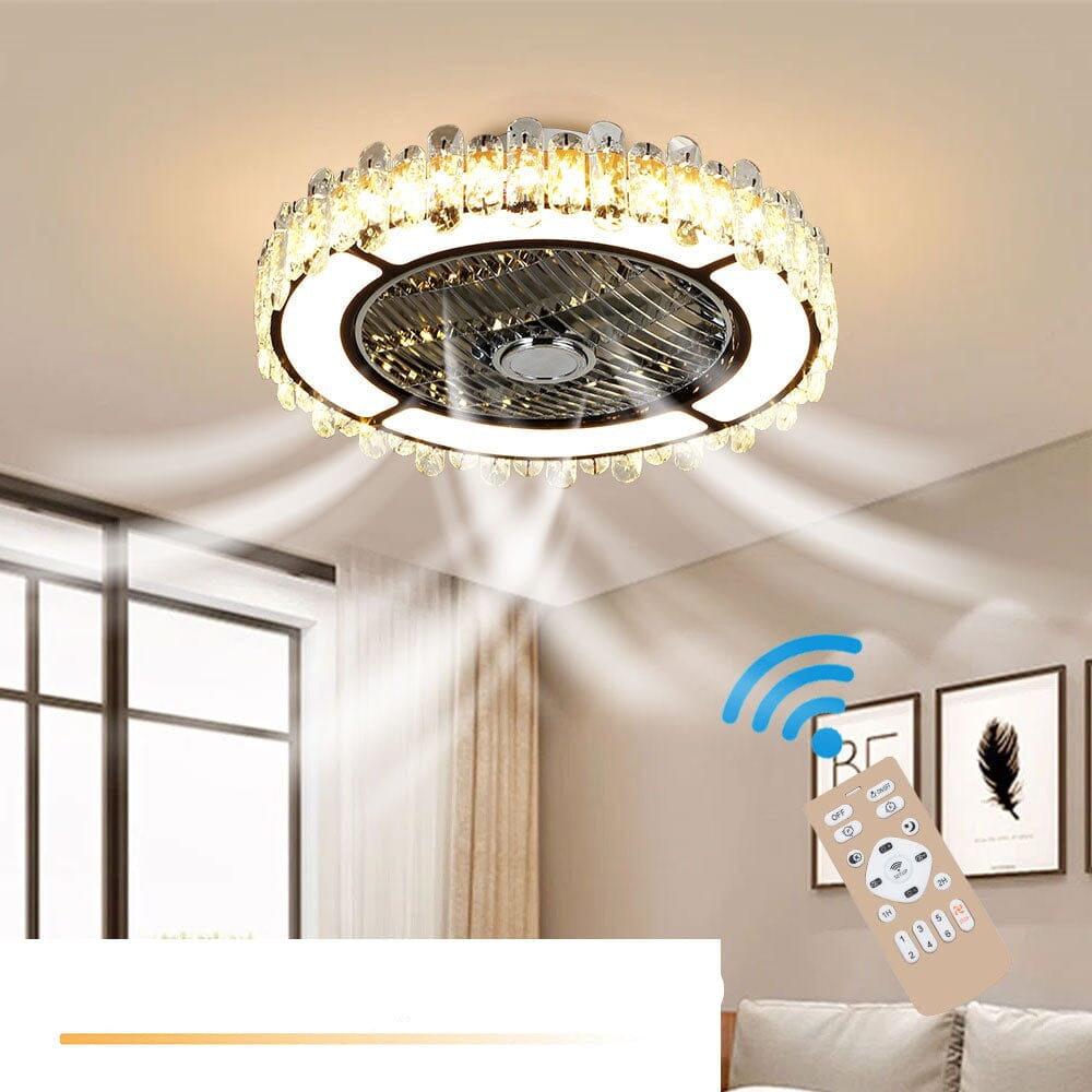 Stilren Rund Crystal LED Takmonterad Takfläkt Lampa